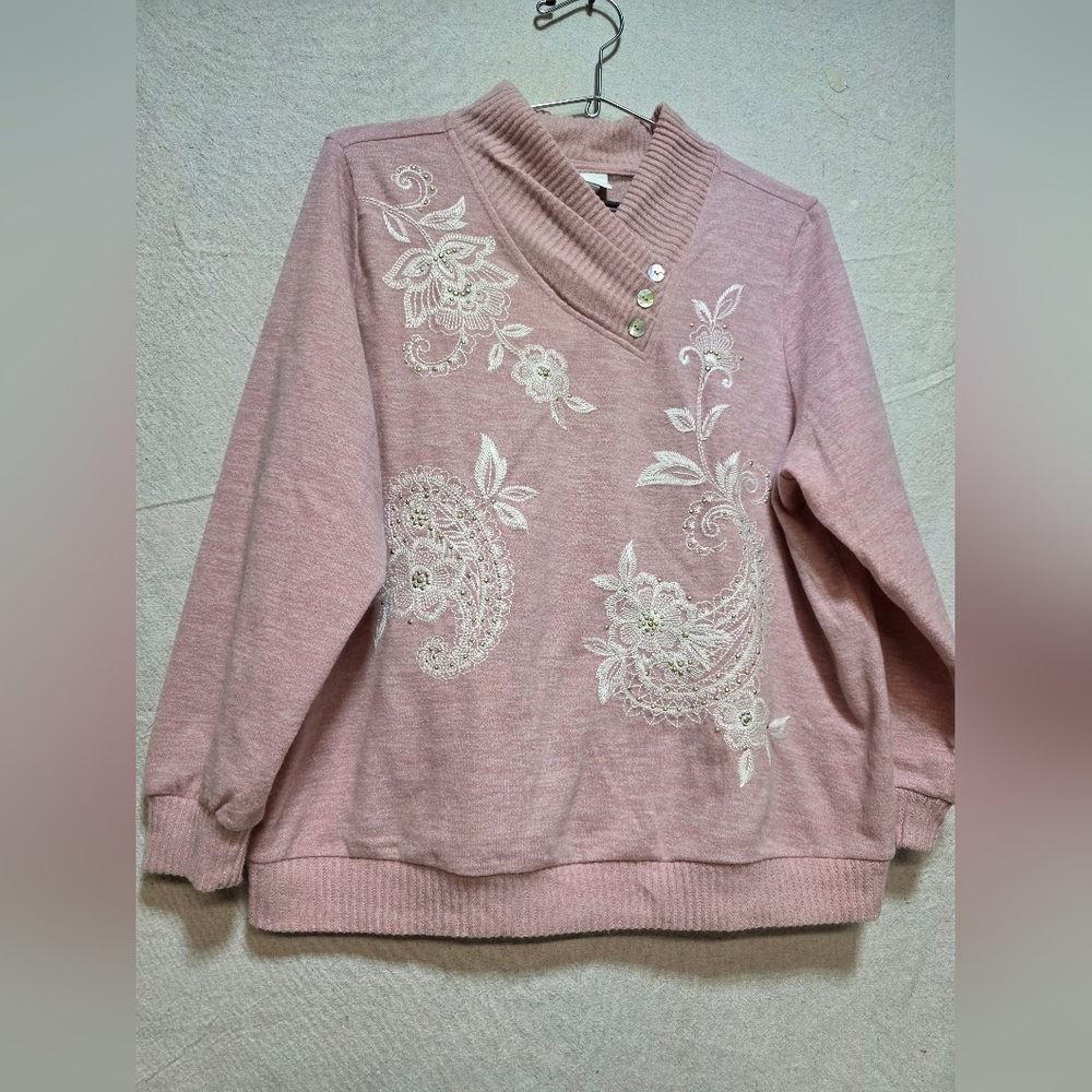 Pink Embroidered Women's Sweater